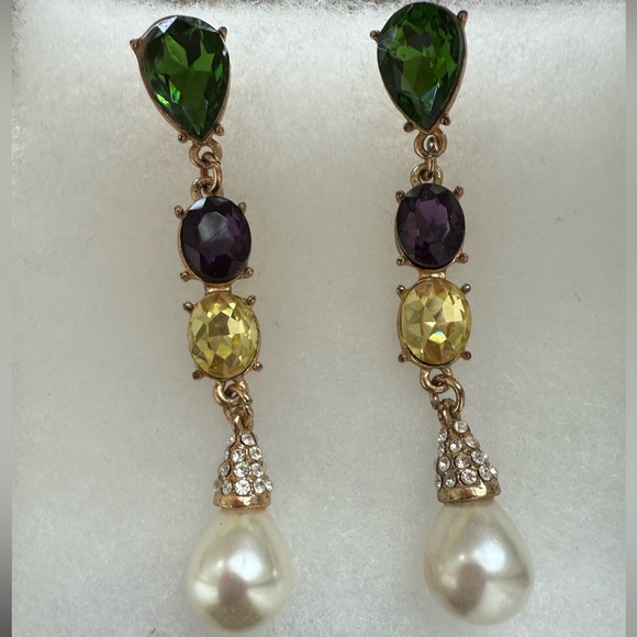 Kenneth Jay Lane Elegant Green and Purple Drop Earrings - Picture 1 of 2